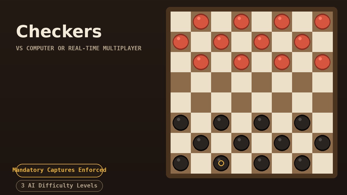 Checkers, free online board game vs computer or real-time multiplayer
